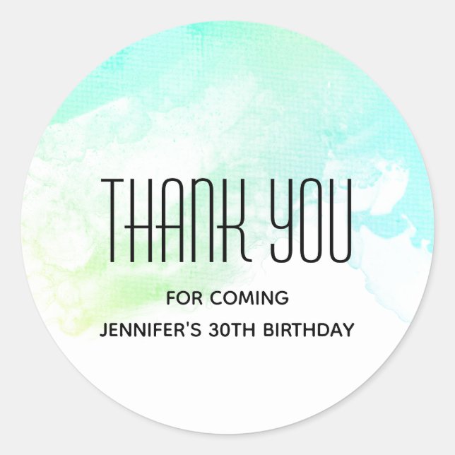 Modern Abstract Green & Blue Watercolor Birthday Classic Round Sticker (Front)