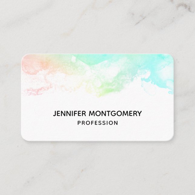 Modern Abstract Green & Blue Watercolor Swirls Business Card (Front)