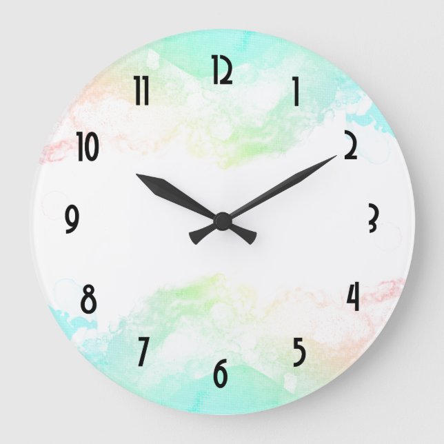 Modern Abstract Green & Blue Watercolor Swirls Large Clock (Front)