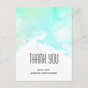 Modern Abstract Green & Blue Watercolor Swirls Postcard