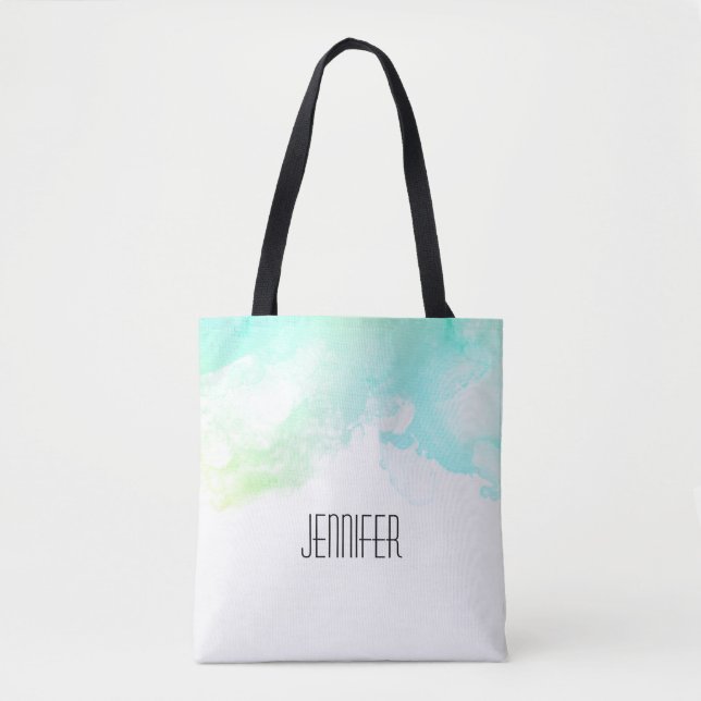 Modern Abstract Green & Blue Watercolor Swirls Tote Bag (Front)