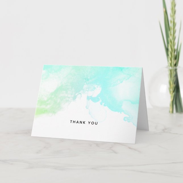 Modern Abstract Green & Blue Watercolor Thank You Card (Front)