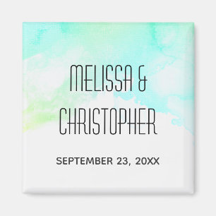 Modern Abstract Green & Blue Watercolor Wedding Magnet