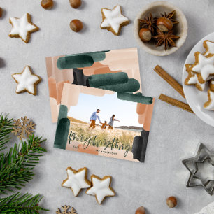 Modern abstract green full bleed 1 photo Christmas Holiday Card