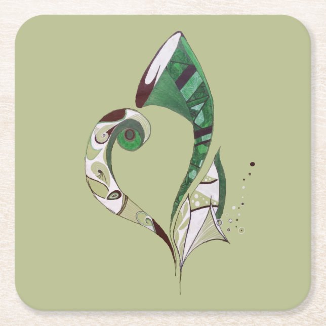 Modern abstract Green hand drawn ink illustration Square Paper Coaster (Front)