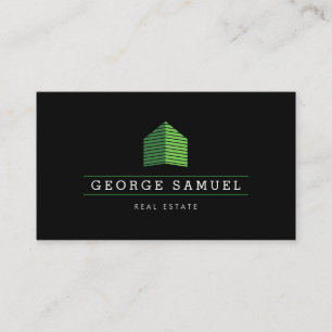 Modern Abstract Green Home Logo Realtor Black Business Card