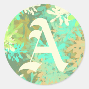 Modern Abstract Green Leaf Pattern Classic Round Sticker