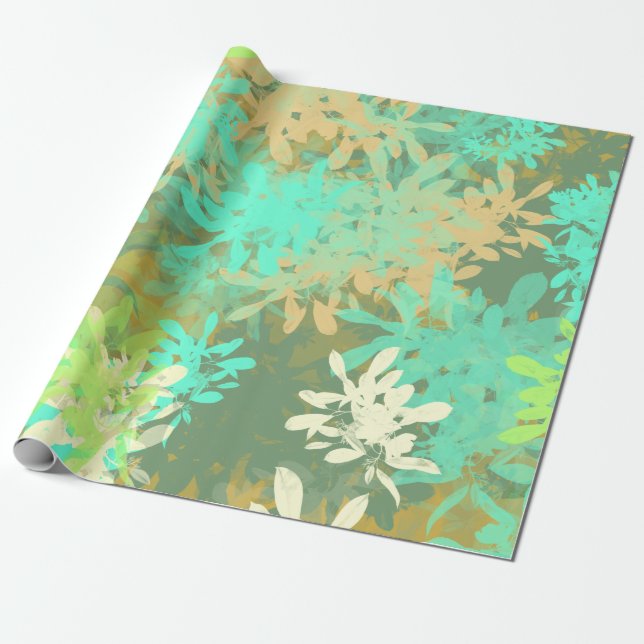 Modern Abstract Green Leaf Pattern Wrapping Paper (Unrolled)