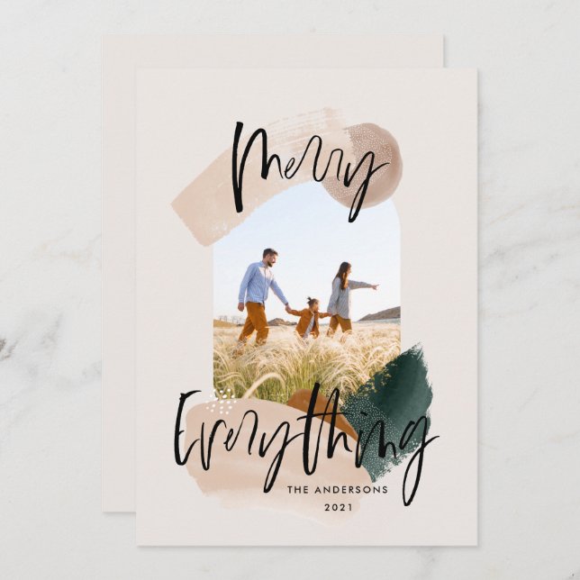 Modern abstract green photo arch Christmas holiday Announcement (Front/Back)