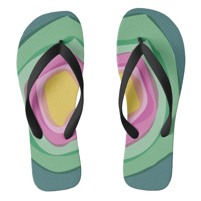 Modern Abstract Green Pink  Jandals (Footbed)
