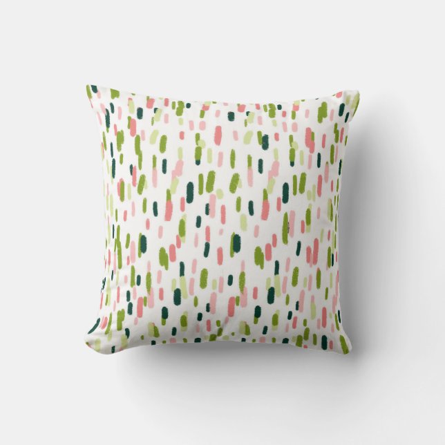 Modern Abstract Green  pink Sprinkles Throw Pillow (Front)