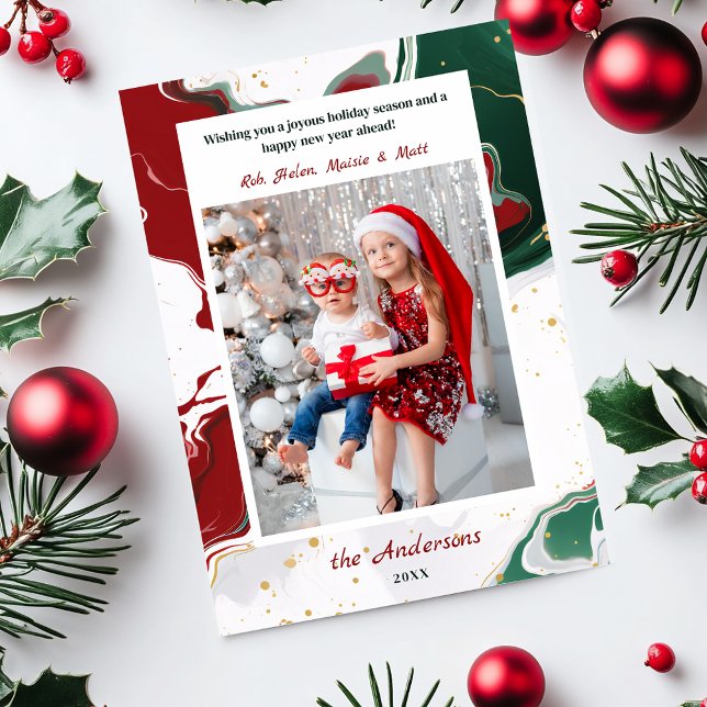 Modern Abstract Green/Red Christmas Photo Holiday Card (Creator Uploaded)