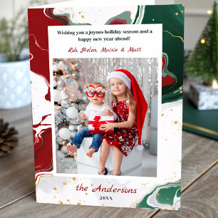 Modern Abstract Green/Red Christmas Photo Holiday Card