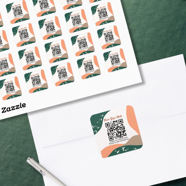 Modern Abstract Green Terra Cotta  Yoga Studio Square Sticker (Creator Uploaded)