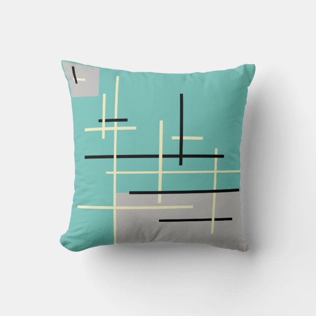 Modern Abstract Green Yellow Black Grey Line Art   Cushion (Front)