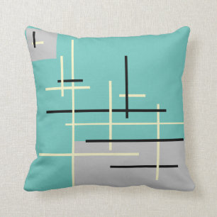 Modern Abstract Green Yellow Black Grey Line Art Cushion