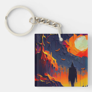 Modern Abstract Halloween Night Key Ring
