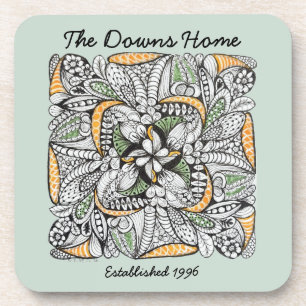 Modern Abstract Hand-Drawn Pattern Personalised Coaster