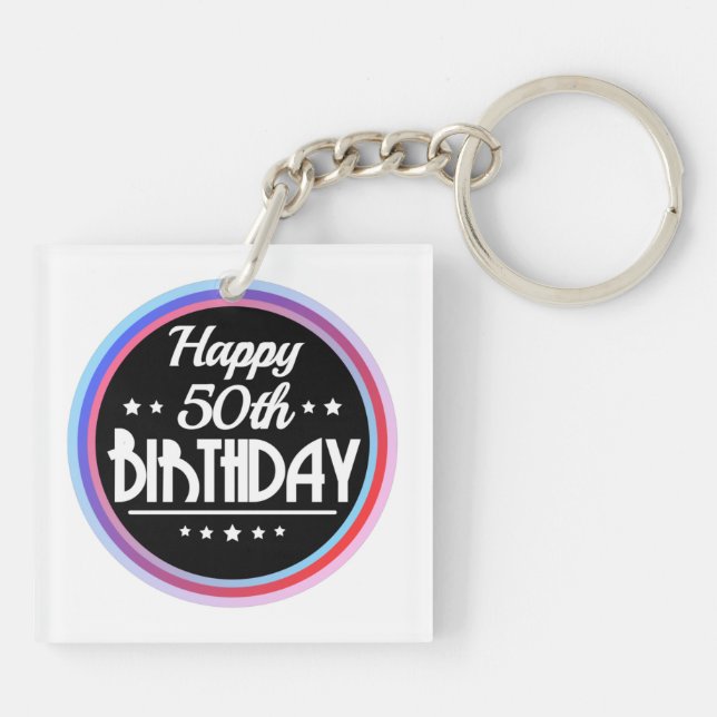 Modern Abstract Happy 50th Birthday Key Ring (Back)
