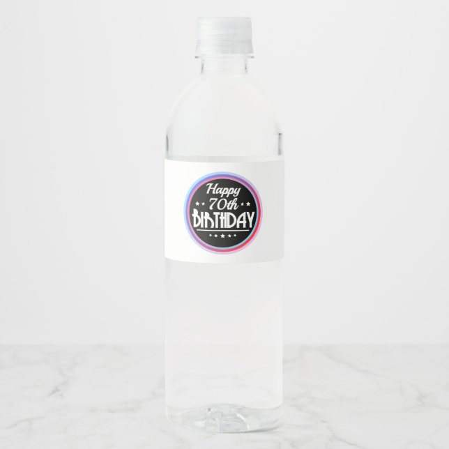 Modern Abstract Happy 70th Birthday Water Bottle Label (Front)