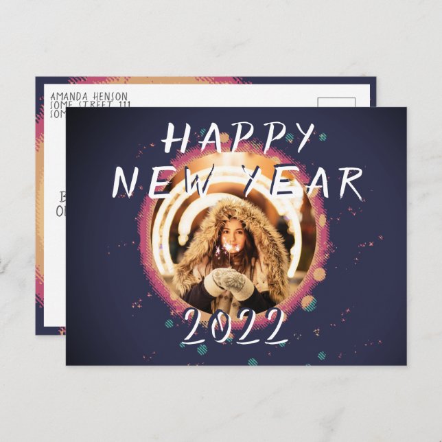 Modern Abstract Happy New Year 2022 Photo Postcard (Front/Back)