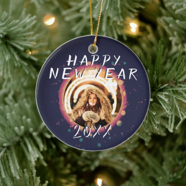 Modern Abstract Happy New Year 2023 Photo Ceramic Tree Decoration (Tree)