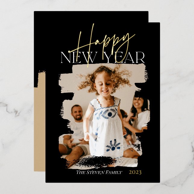 Modern abstract happy new year brushstroke black (Front/Back)