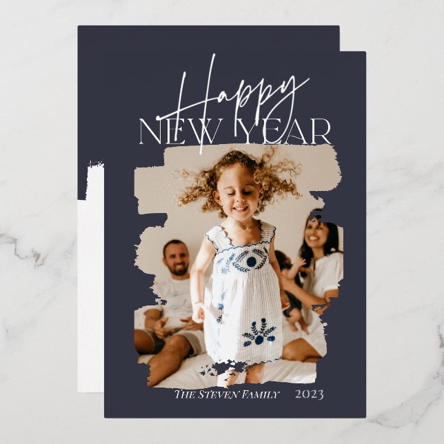 Modern abstract happy new year brushstroke blue (Front/Back)