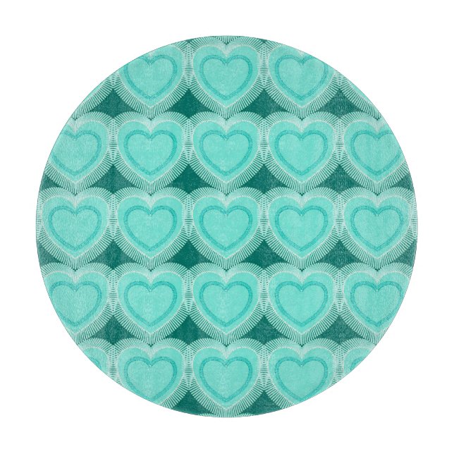 Modern Abstract Hearts - Aqua and Turquoise Cutting Board (Front)