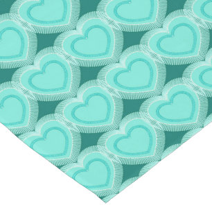 Modern Abstract Hearts - Aqua and Turquoise Short Table Runner