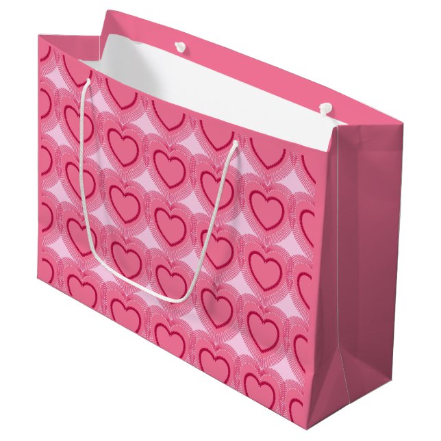 Modern Abstract Hearts - Azalea Pink Large Gift Bag (Front Angled)