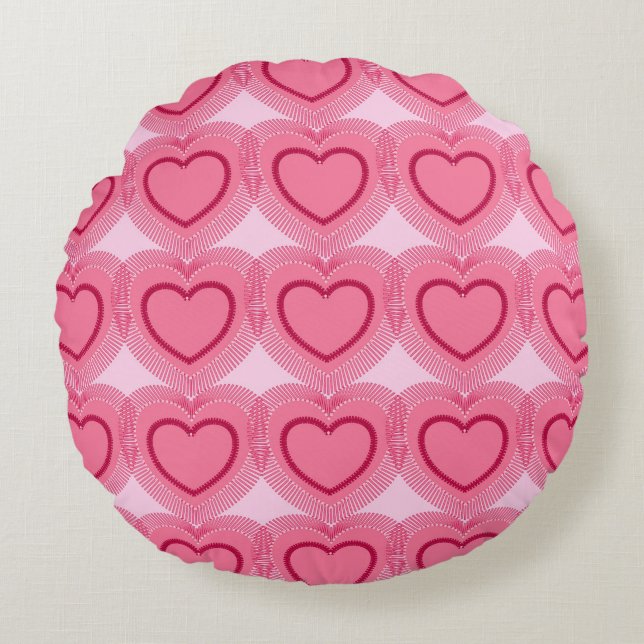 Modern Abstract Hearts - Azalea Pink Round Cushion (Front)