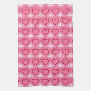 Modern Abstract Hearts - Azalea Pink Tea Towel