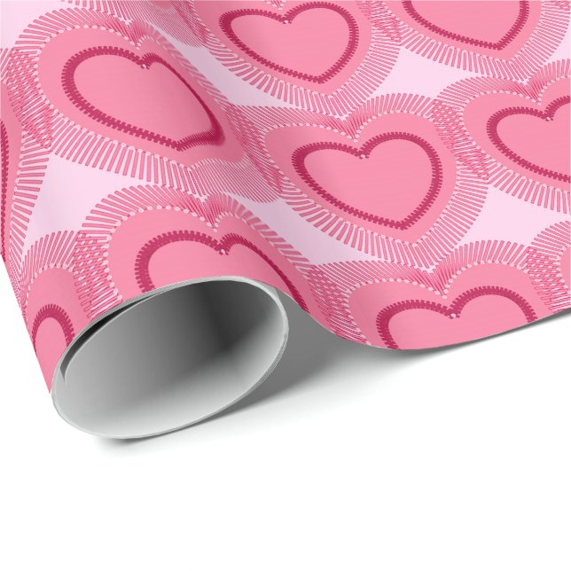 Modern Abstract Hearts - Azalea Pink Wrapping Paper (Roll Corner)