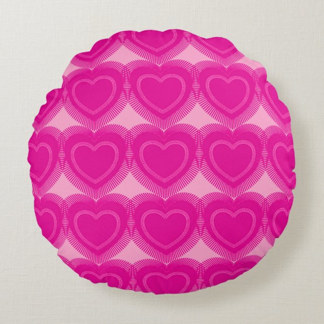 Modern Abstract Hearts - Fuchsia Pink Round Cushion (Front)