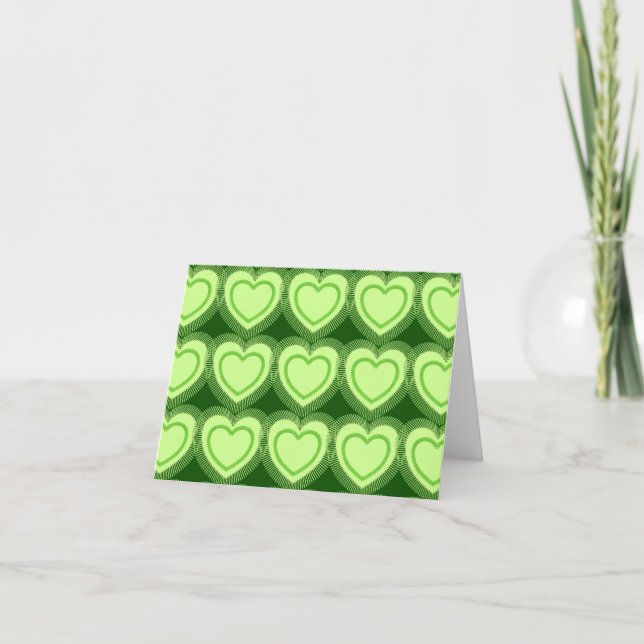 Modern Abstract Hearts - Lime Green Holiday Card (Front)
