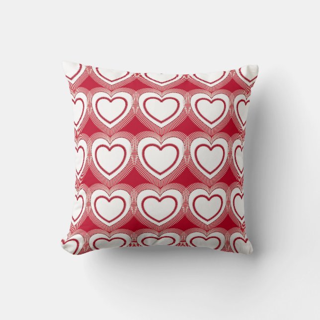 Modern Abstract Hearts - Red and White Cushion (Front)