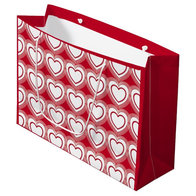 Modern Abstract Hearts - Red and White Large Gift Bag (Front Angled)