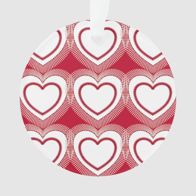 Modern Abstract Hearts - Red and White Ornament (Front)