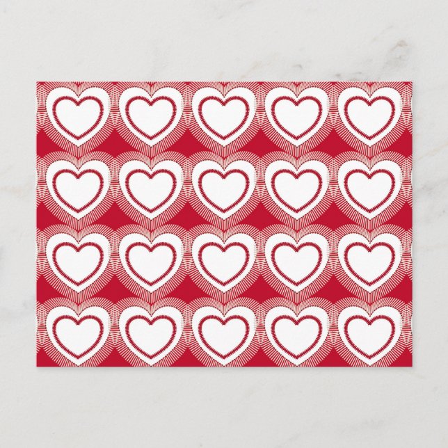 Modern Abstract Hearts - Red and White Postcard (Front)