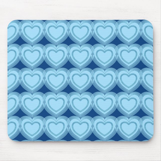 Modern Abstract Hearts - Sky Blue and Cobalt Mouse Pad (Front)