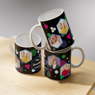 Modern Abstract Hexagon Trendy Black Photo Collage Coffee Mug