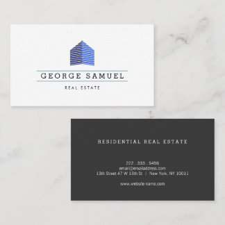 Modern Abstract Home Logo Realtor Blue Monogram Business Card