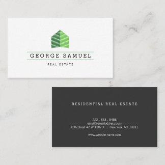 Modern Abstract Home Logo Realtor Green Monogram Business Card