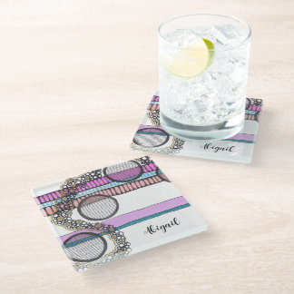 Modern abstract, horizontal stripes. Personalised Glass Coaster