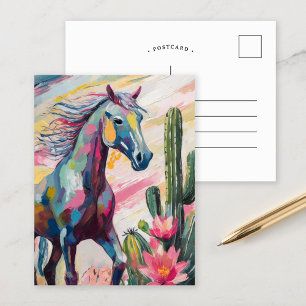 Modern Abstract Horse and Succulents Postcard