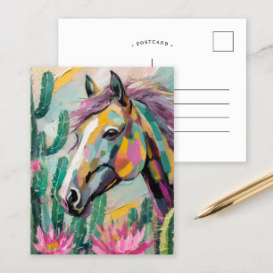 Modern Abstract Horse and Succulents Postcard
