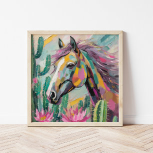 Modern Abstract Horse and Succulents Poster
