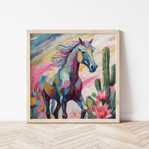 Modern Abstract Horse and Succulents Poster