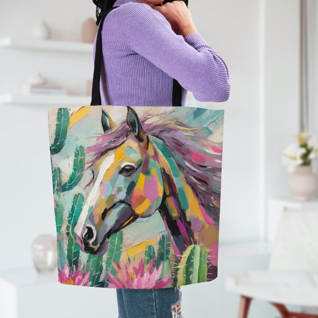 Modern Abstract Horse and Succulents Tote Bag (Creator Uploaded)